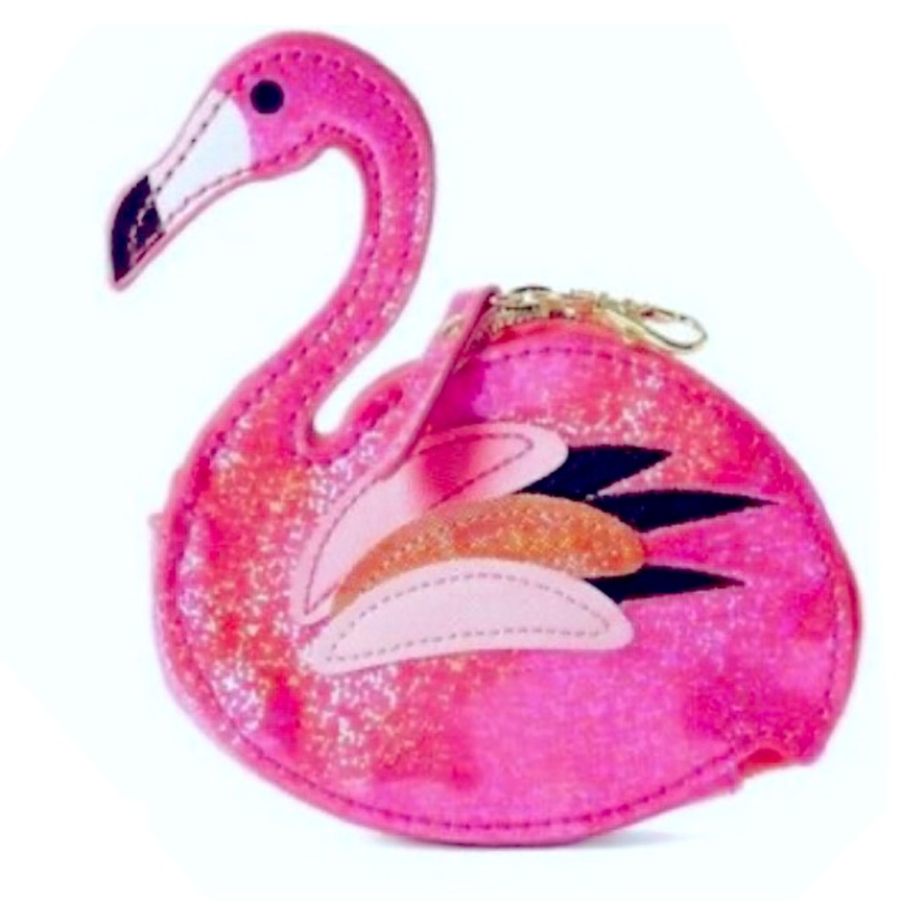 NWOT Posh+Pop Flamingo Shape Coin Wallet Pink Glittered